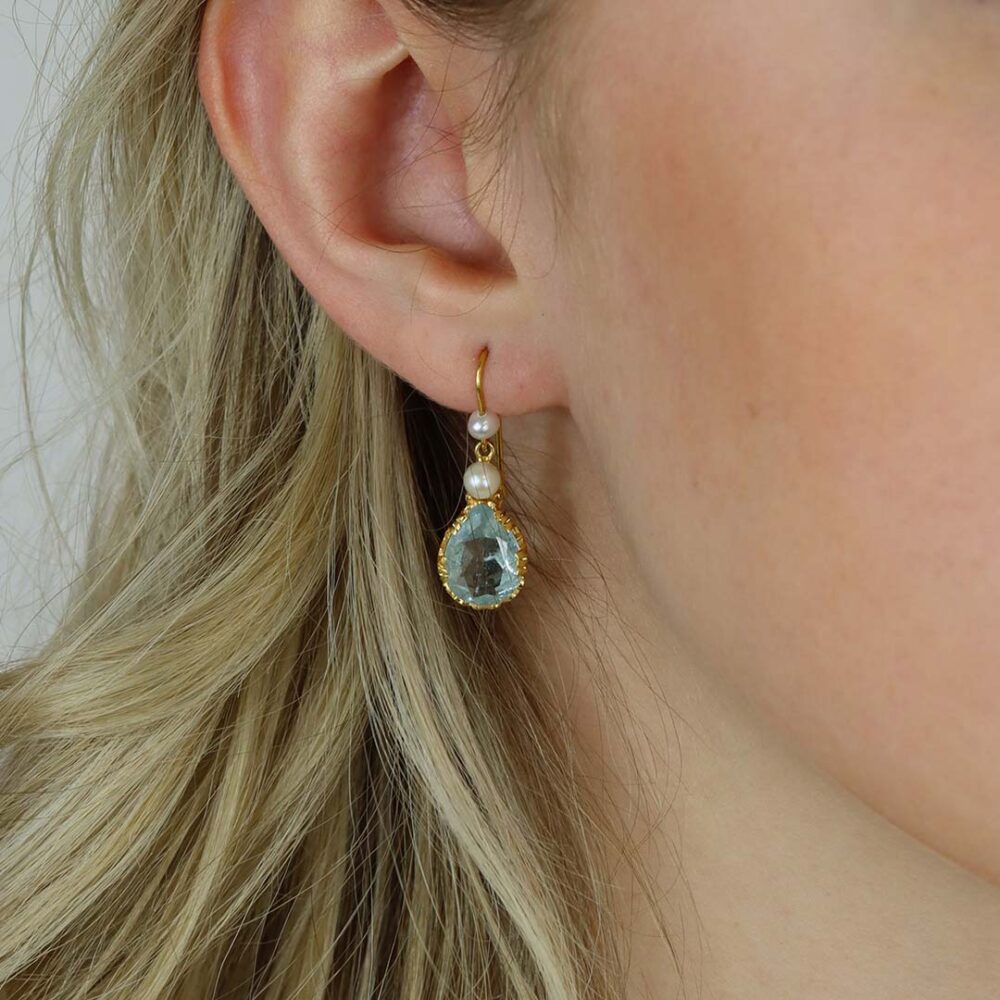 Asta Aquamarine and Pearl Drop Earrings Heidi Kjeldsen Jewellery ER4948 Model 1