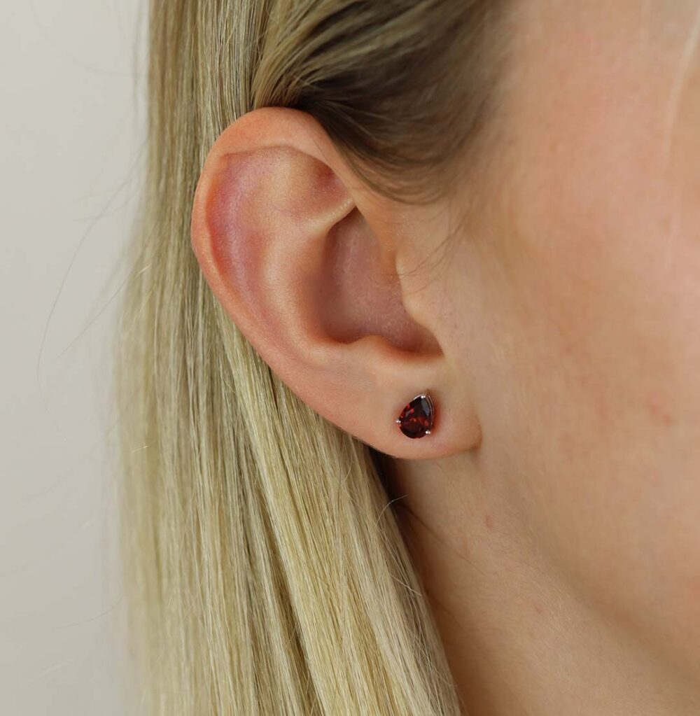 Lisbet Garnet Pear Shaped Silver Earrings Heidi Kjeldsen Jewellers ER4878