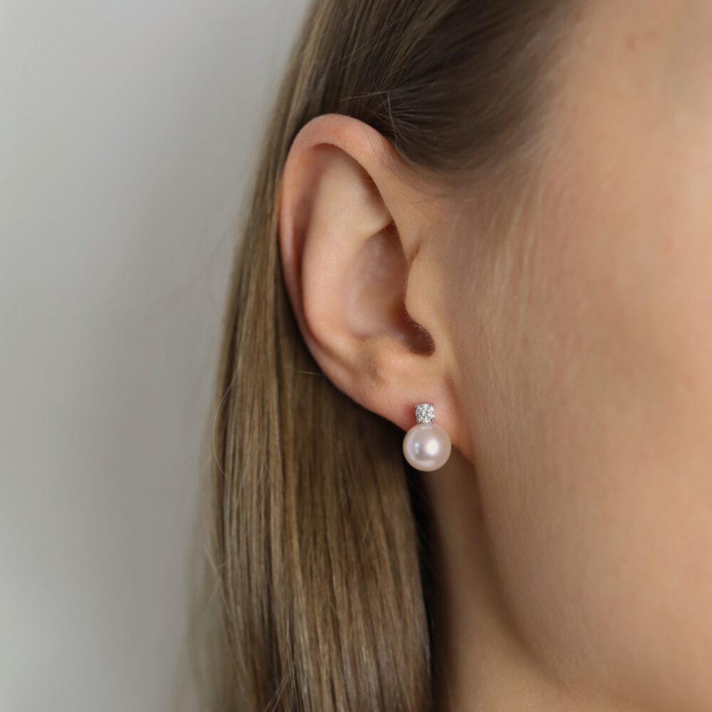 Margit Akoya Cultured Pearl and Diamond Earrings By Heidi Kjeldsen Jewellery ER2619 Model 2