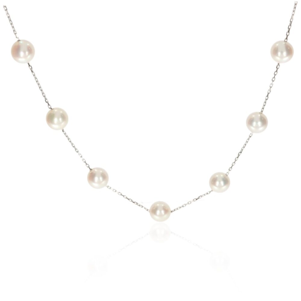 Margit Akoya Pearl and White Gold Necklace By Heidi Kjeldsen Jewellery NL1215 hanging