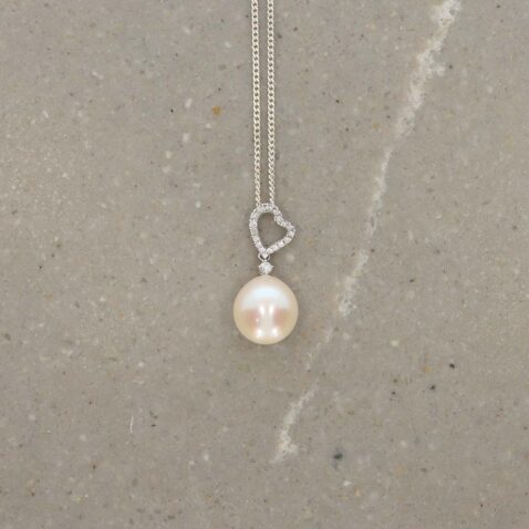 Margit Cultured Pearl and Diamond Heart Pendant Heidi Kjeldsen Jewellery P1549 still