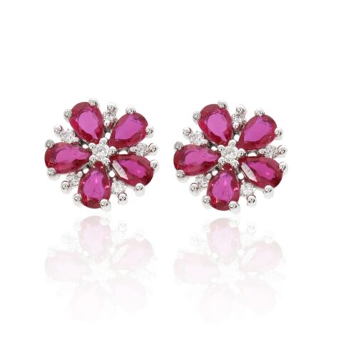Mathilde Elegant Ruby and Diamond Cluster Earrings Heidi Kjeldsen Jewellers ER2450 Front LR