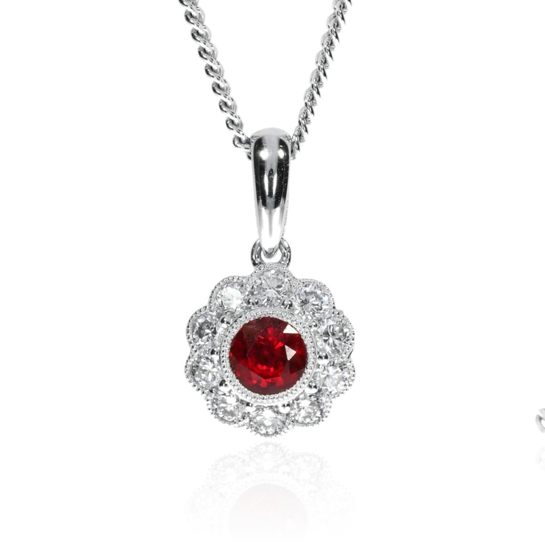 Ruby and Diamond Cluster Pendant By Heidi Kjeldsen Jewellery P1405 Face