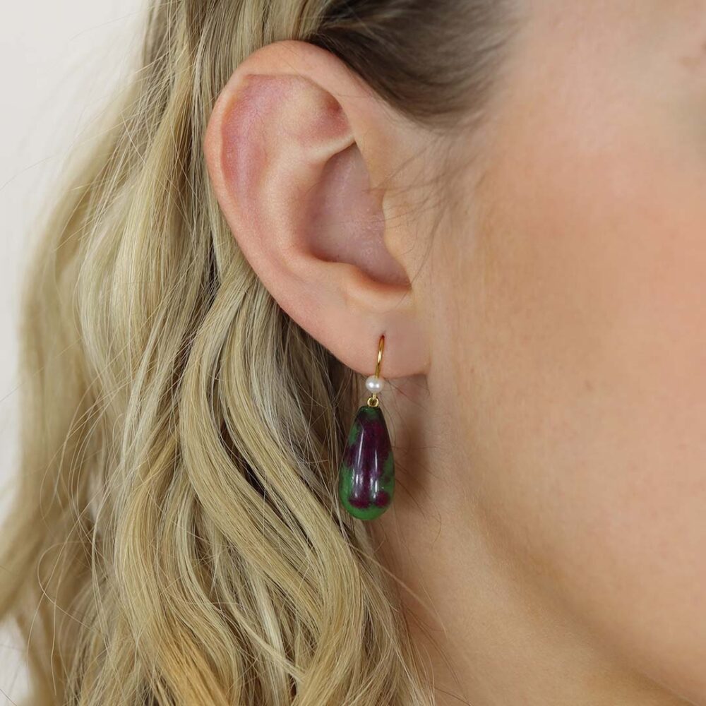 Naja Ruby and Zoisite Drop Earrings Heidi Kjeldsen Jewellery ER4951 model