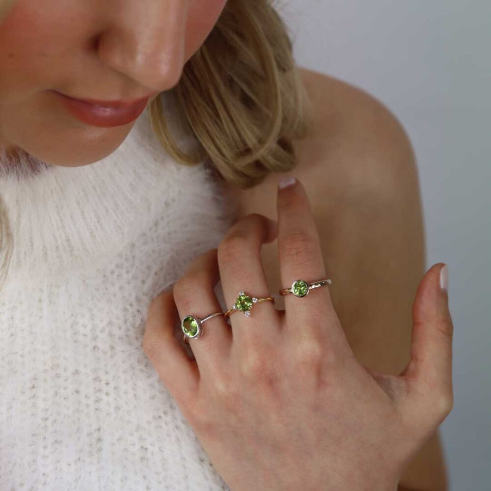 Nanna Peridot Rings and Green Tourmaline Diamond Ring Heidi Kjeldsen Jewellery R1868 R1825 R1751 model