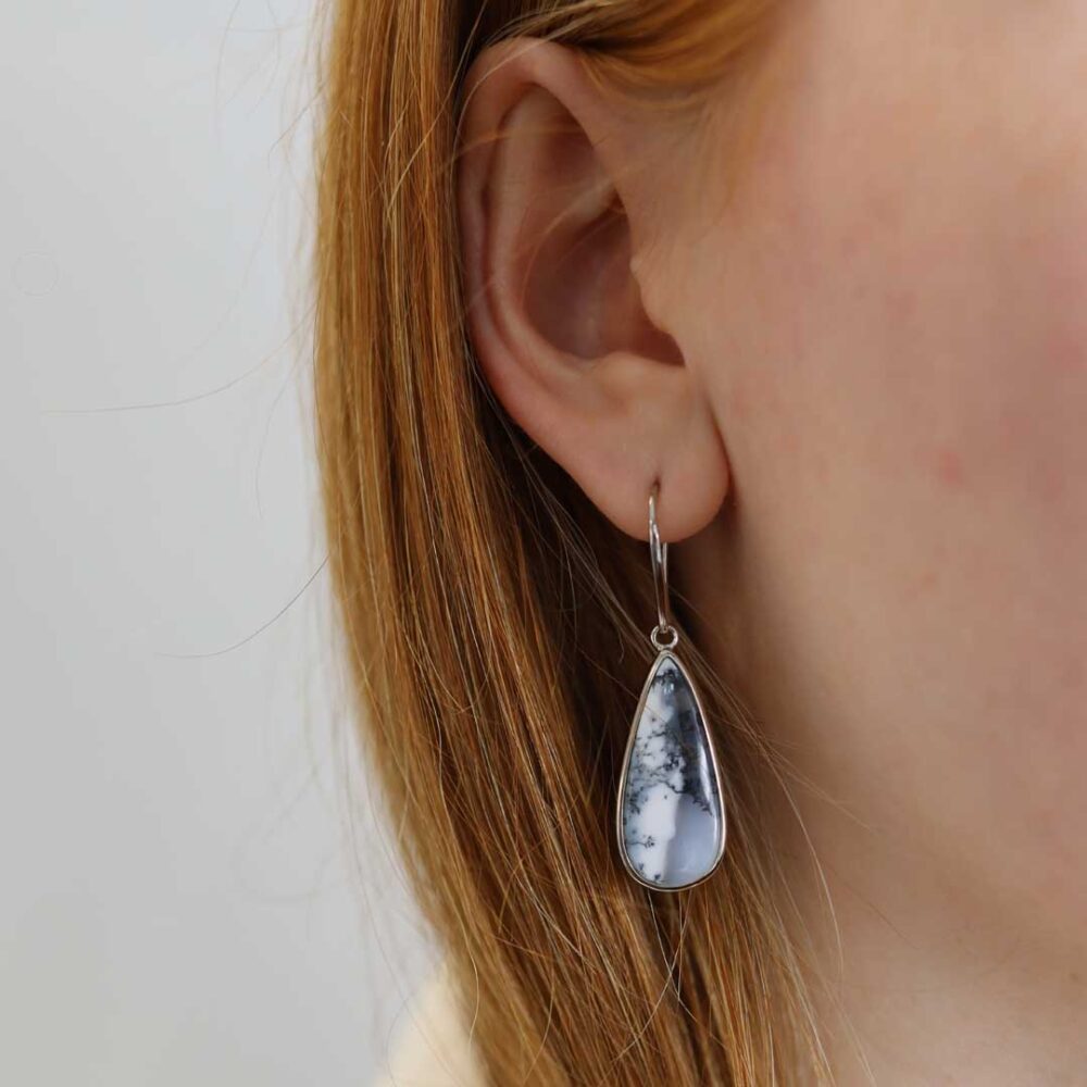 Per Dendritic Opal Silver Drop Earrings Heidi Kjeldsen Jewellery ER4851 model1