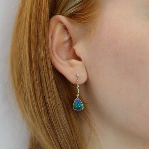 Per Opal Doublet and Diamond Drop Earrings Heidi Kjeldsen Jewellery ER4848 model1