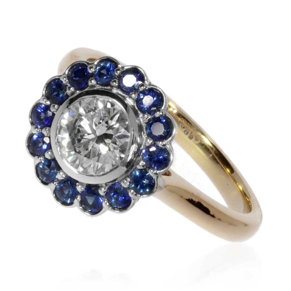Sara Diamond and Sapphire Cluster Ring By Heidi Kjeldsen Jewellery R1686 Standing