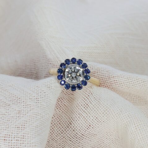 Sara Diamond and Sapphire Cluster Ring By Heidi Kjeldsen Jewellery R1686 white