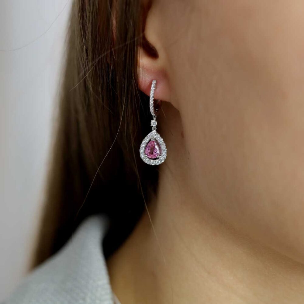 Sara Pink Sapphire and Diamond Earrings by Heidi Kjeldsen Jewellery ER4807 model