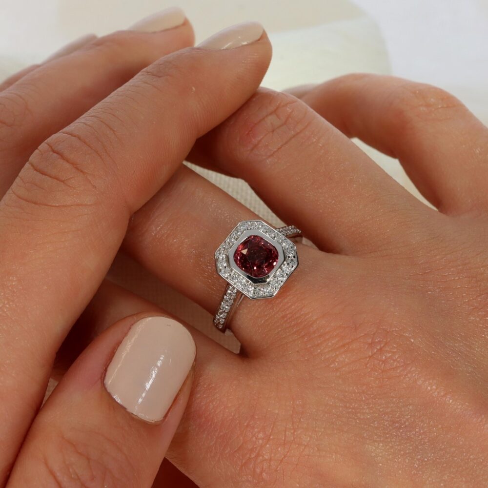 Sara Pink Sapphire and Diamond Ring by Heidi kjeldsen jewellery R1669 model