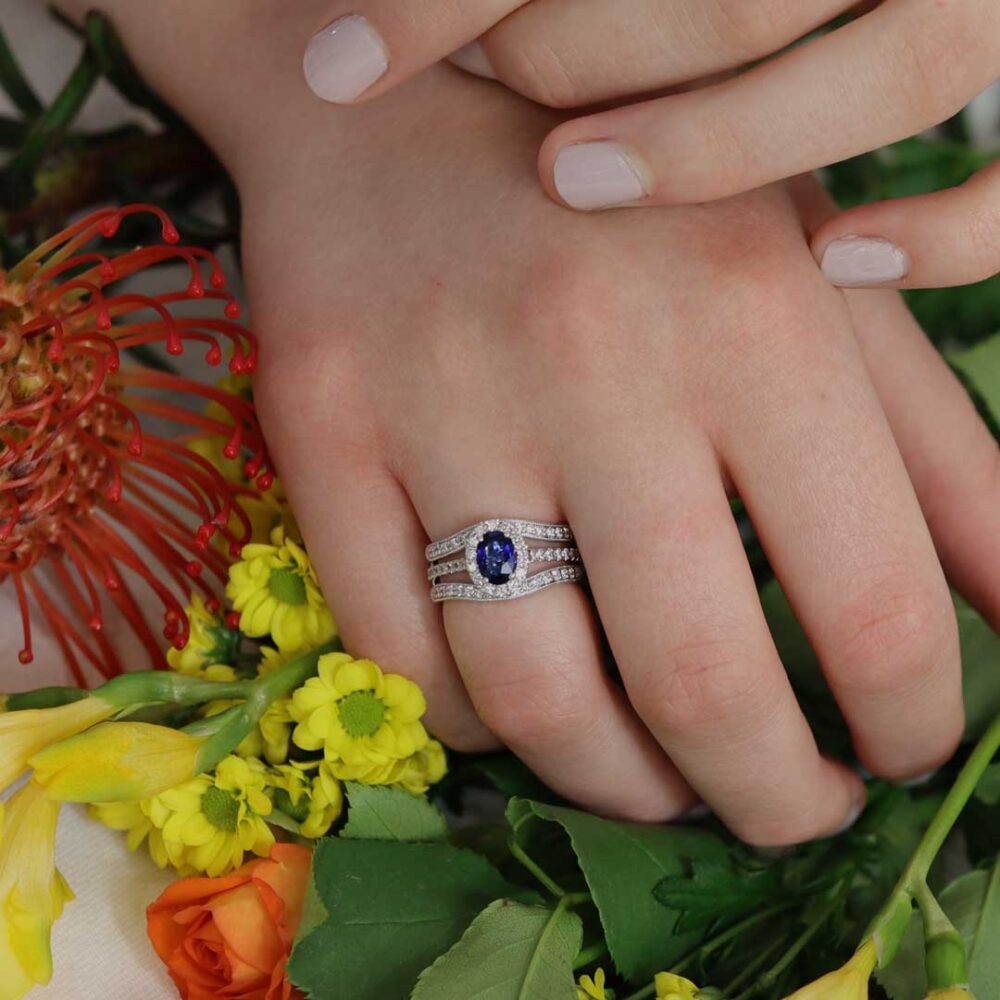 Sara Sapphire Cluster and Diamond Insert Ring Heidi Kjeldsen Jewellery R1701 R1759 model 2