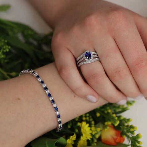Sara Sapphire Cluster and Diamond Insert Ring and Bracelet Heidi Kjeldsen Jewellery R1701 R1759 BL4102 model 2
