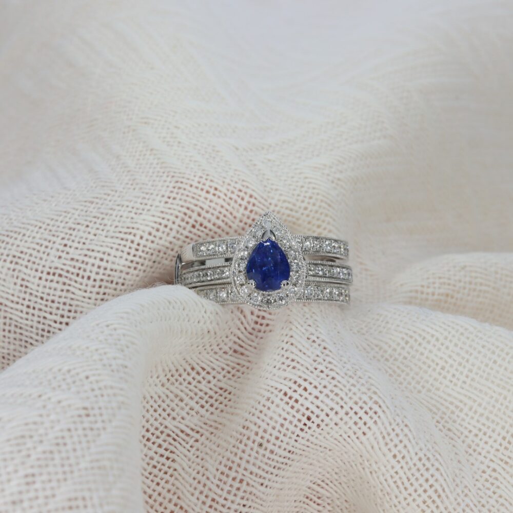 Sara Sapphire Pear Diamond Double Band Ring By Heidi Kjeldsen jewellery R1675, R1681 white