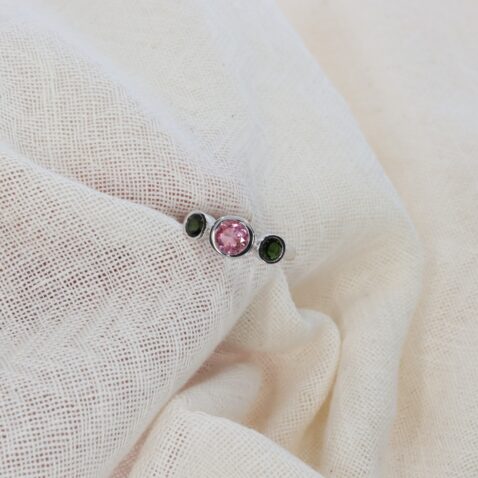 Trine Heidi Kjeldsen Pretty Pink and Green Natural Tourmaline Dress Ring R1328 white