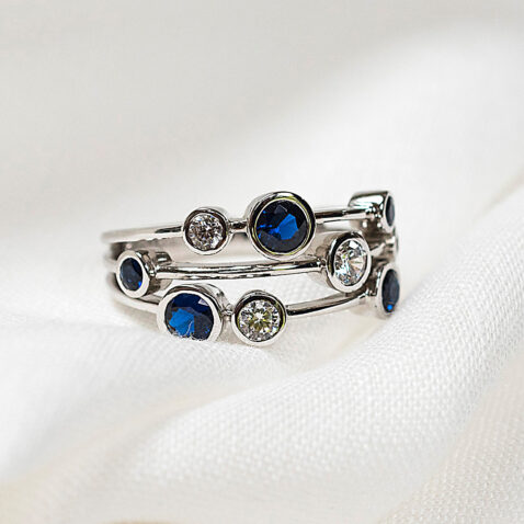 Trine Sapphire and Diamond Bubble Ring By Heidi Kjeldsen Jewellery R1654s still
