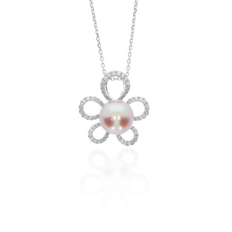 Alma Pink Cultured Pearl And Diamond Flower Pendant Heidi Kjeldsen Jewellery P1683 white