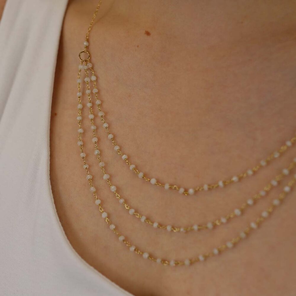 Elsa Moonstone Triple Strand Necklace Heidi Kjeldsen Jewellery NL1229