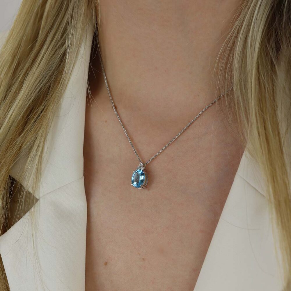 Freja Blue Topaz Diamond Oval Pendant Heidi Kjeldsen Jewellers P1672