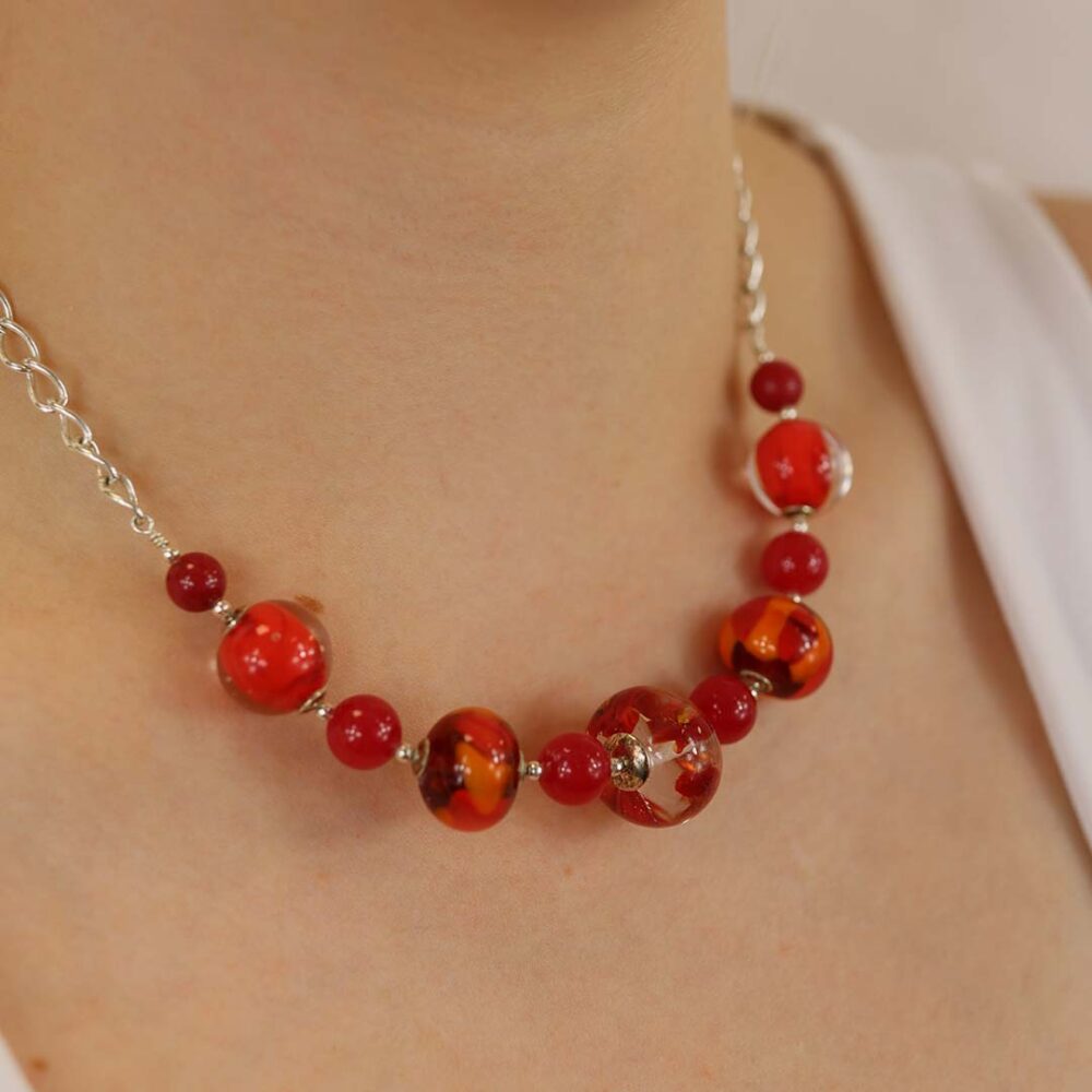 Heidi Red Orange Murano Glass Necklace Heidi Kjeldsen Jewellers NL1247