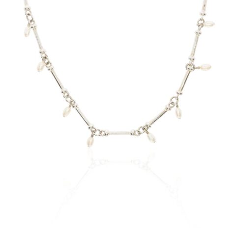 Margit Cultured Pearl Silver Bar Necklace Heidi Kjeldsen Jewellers NL1252 white