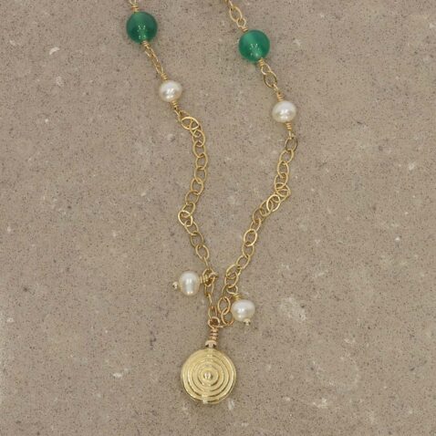 Naja Green Agate Pearl Gold Filled Necklace Heidi Kjeldsen Jewellery NL1231 still