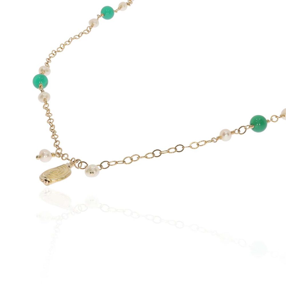 Naja Green Agate Pearl Gold Filled Necklace Heidi Kjeldsen Jewellery NL1231 white1