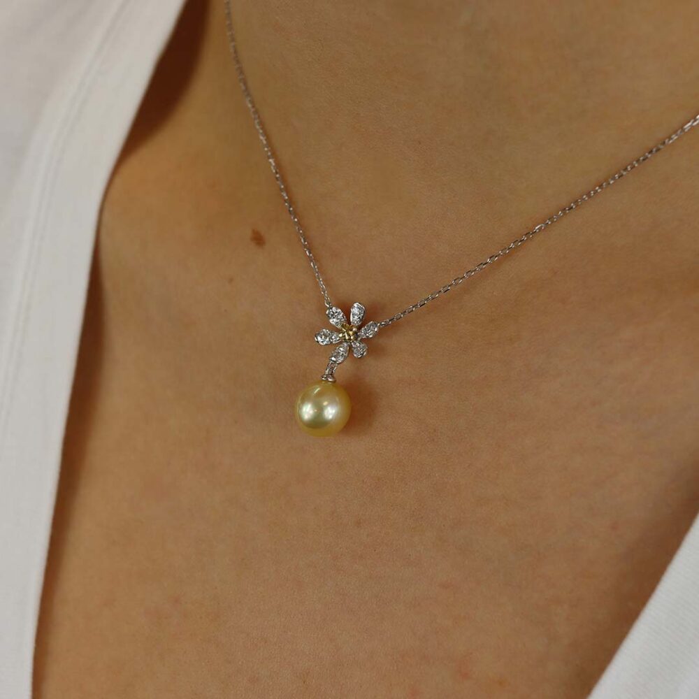 Sofia Champagne South Sea Pearl Floral Pendant Heidi Kjeldsen Jewellers P1684