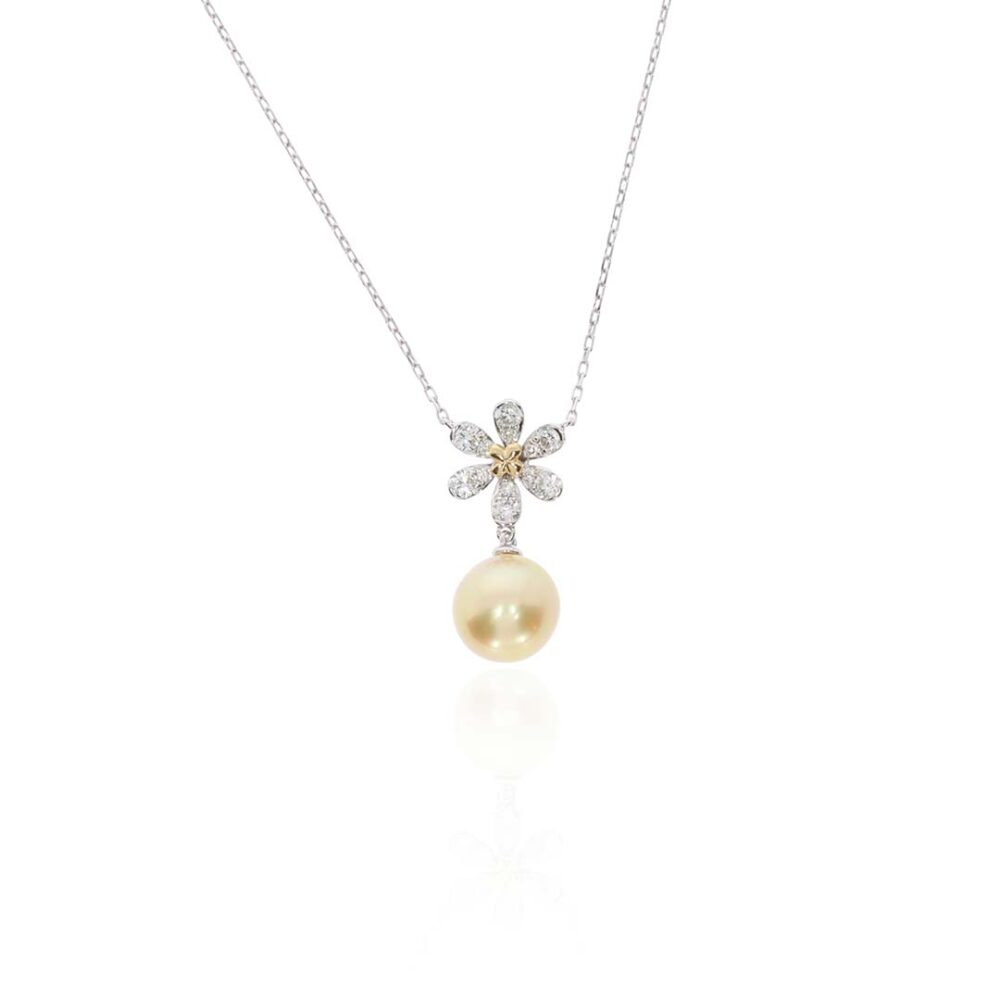 Sofia Golden South Sea Pearl Diamond Flower Pendant Heidi Kjeldsen Jewellery P1684 white1