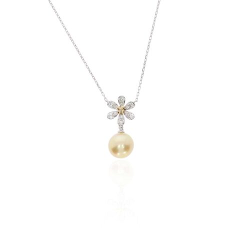 Sofia Golden South Sea Pearl Diamond Flower Pendant Heidi Kjeldsen Jewellery P1684 white1
