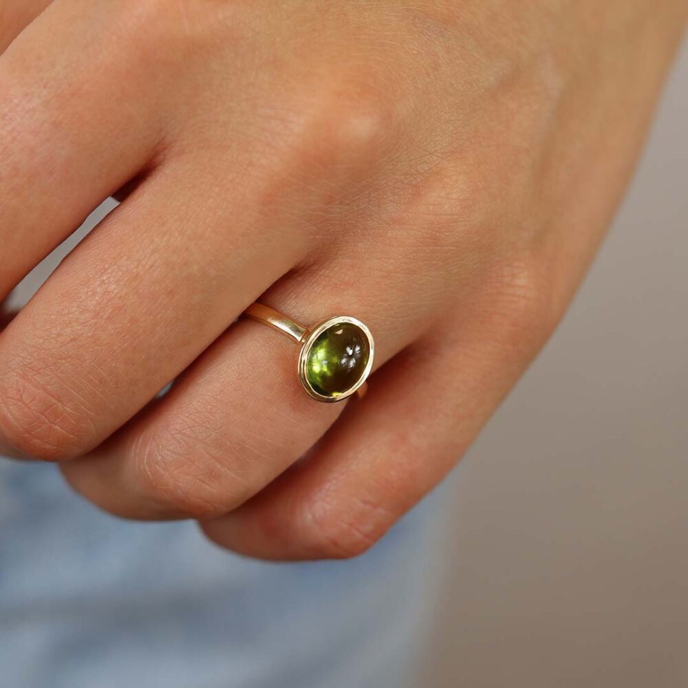 Nanna Peridot Cabochon Yellow Gold Ring Heidi Kjeldsen Jewellers R4968