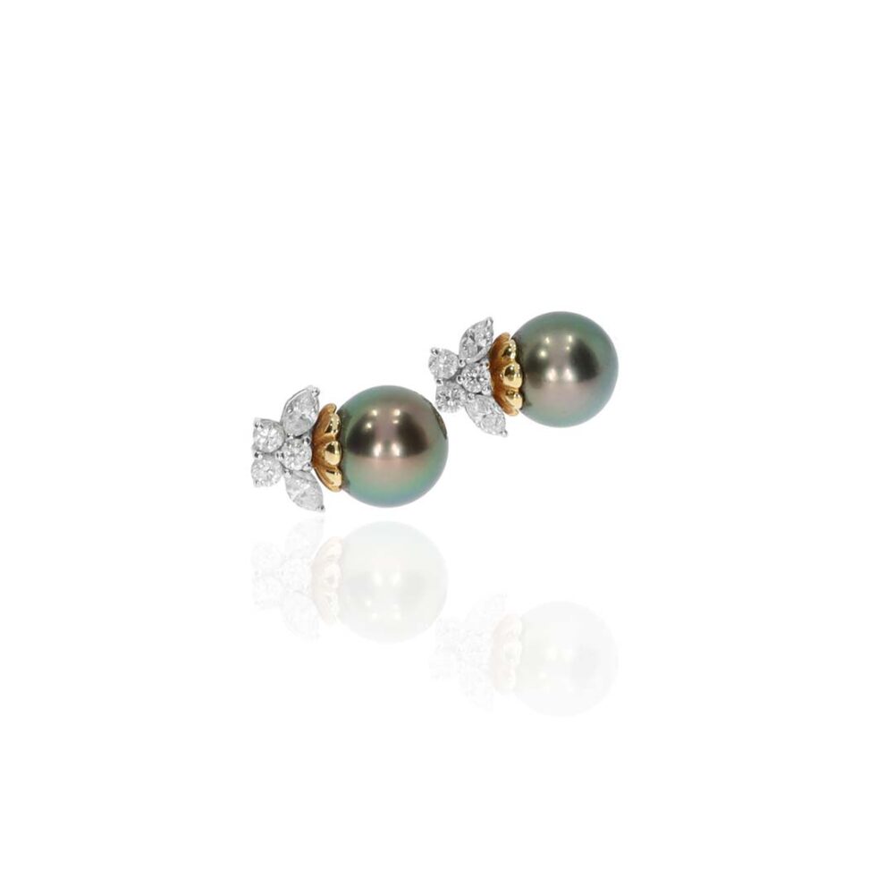 PLER0001 preloved Tahitian Pearl and Diamond Earrings Heidi Kjeldsen Ltd side