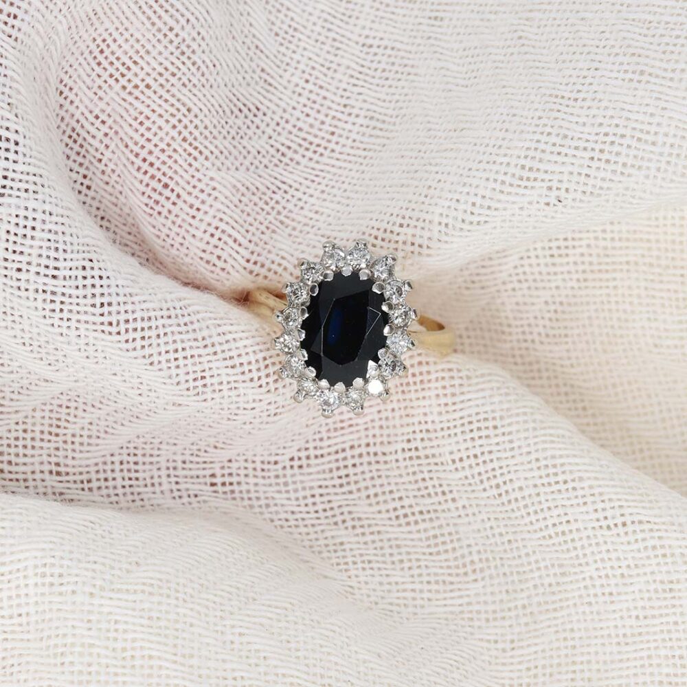 PLR0002 Preloved Sapphire Diamond Cluster Ring Heidi Kjeldsen Ltd still