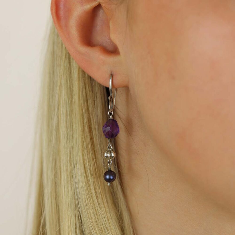 Pre Loved Black Pearl Amethyst Drop Earrings Heidi Kjeldsen Jewellers PLER007