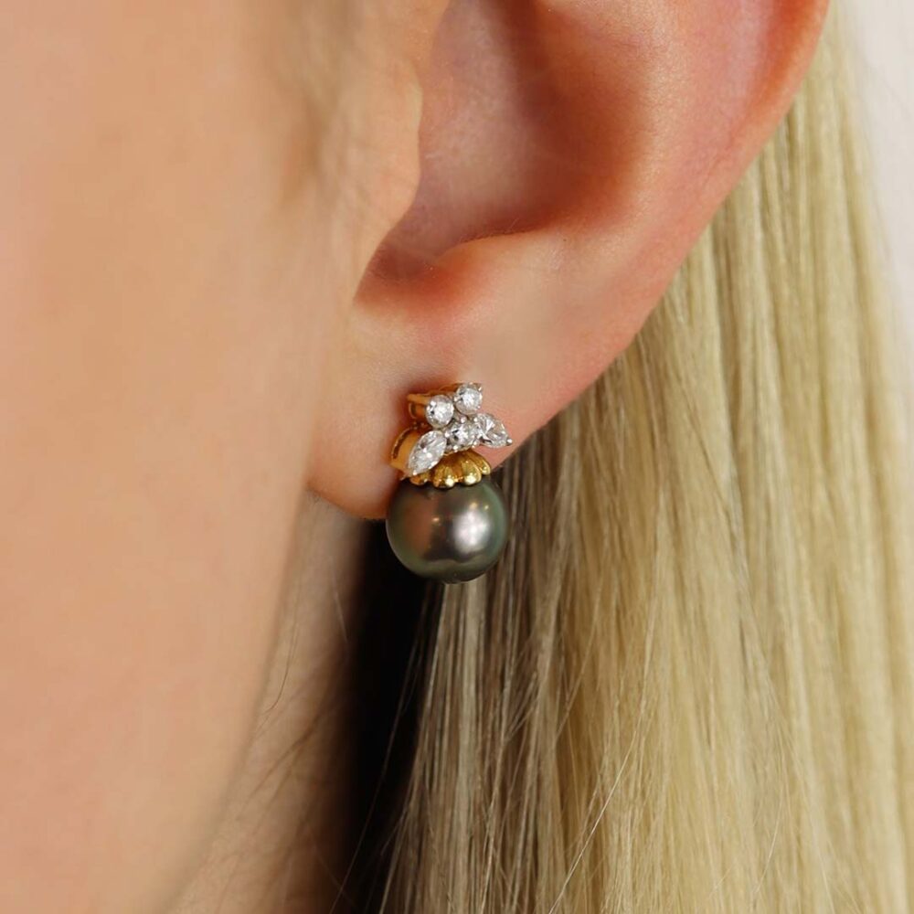 Pre Loved Tahitian Pearl Diamond Earstuds Heidi Kjeldsen Jewellers PLER0001