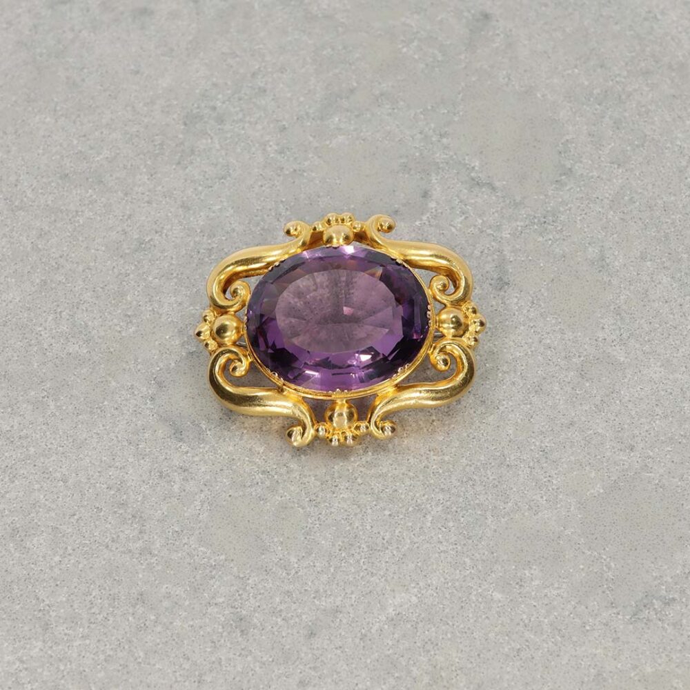 PLBR0001 Preloved Vintage Amethyst Gold Brooch Heidi Kjeldsen Ltd still