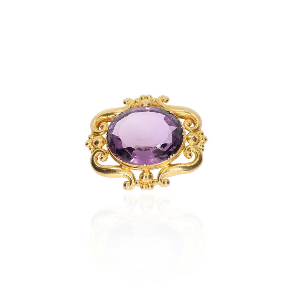 PLBR0001 Preloved Vintage Amethyst Gold Brooch Heidi Kjeldsen Ltd white