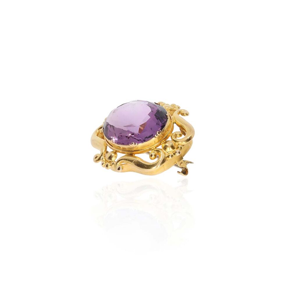 PLBR0001 Preloved Vintage Amethyst Gold Brooch Heidi Kjeldsen Ltd white1