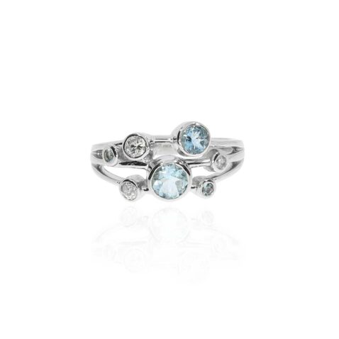 PLR0005 Preloved Aquamarine Diamond Bubble Ring Heidi Kjeldsen Ltd white