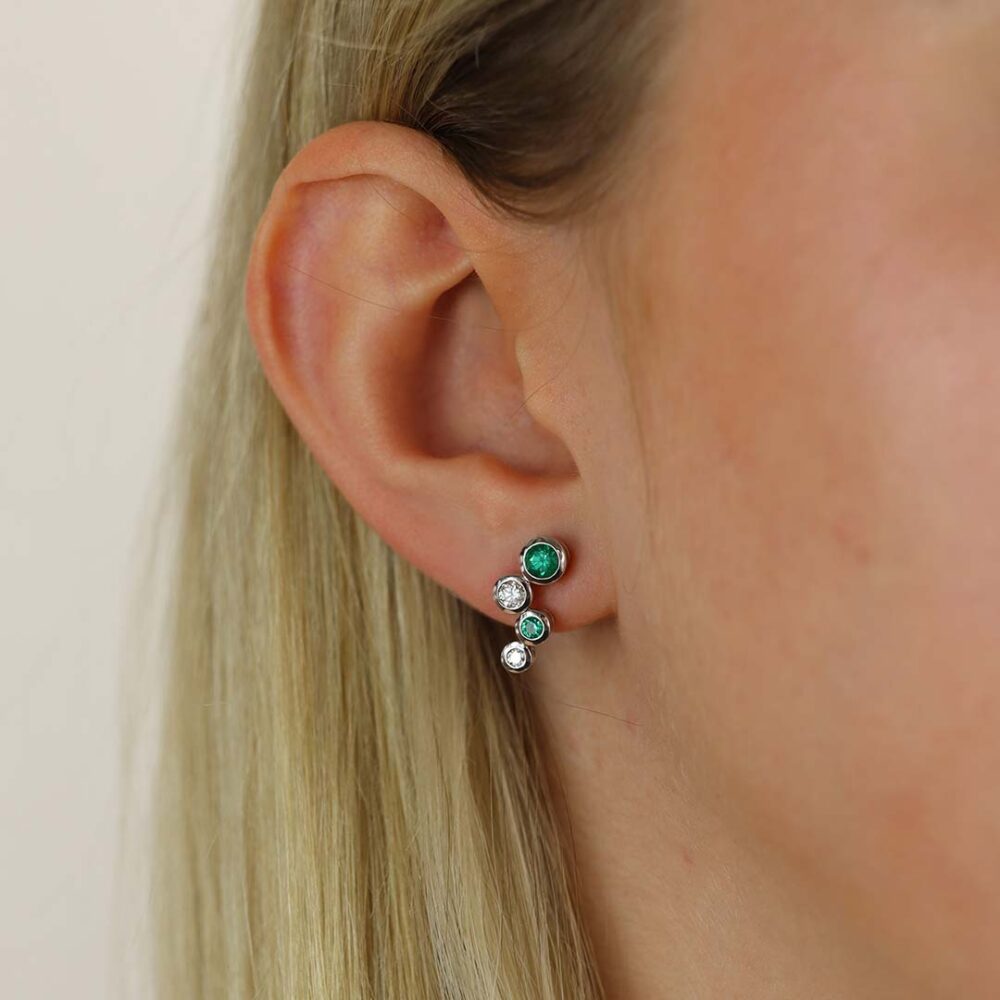 Trine Emerald Diamond Bubble Earrings Heidi Kjeldsen Jewellery ER5059 model