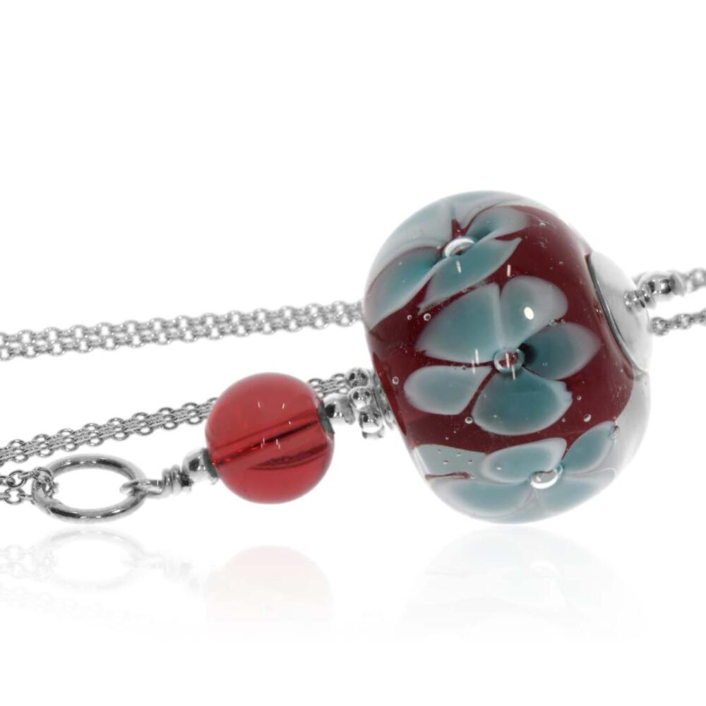 Blue Red Floral Murano Glass Pendant Heidi Kjeldsen Jewellery P1343 1