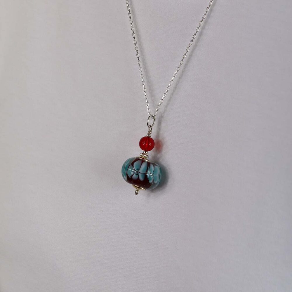 Blue Red Floral Murano Glass Pendant Heidi Kjeldsen Jewellery P1343 model