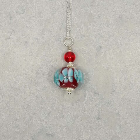 Blue Red Floral Murano Glass Pendant Heidi Kjeldsen Jewellery P1343 still