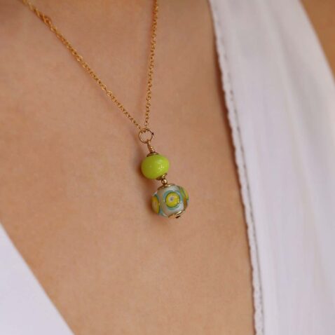 Heidi Lime Green Floral Glass Pendant Heidi Kjeldsen Jewellers P1411A