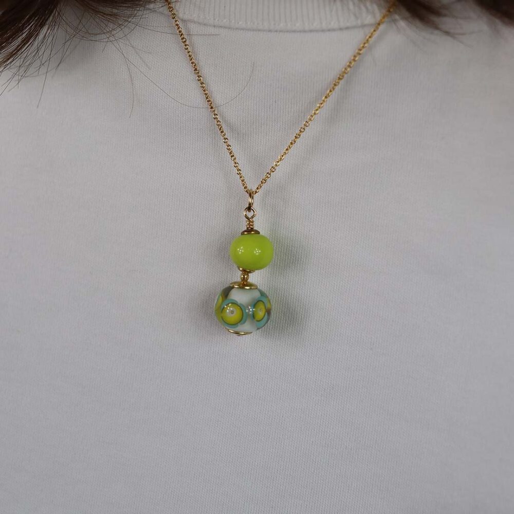 Heidi Lime Green Floral Murano Glass Pendant Heidi Kjeldsen Jewellery P1411 model 2