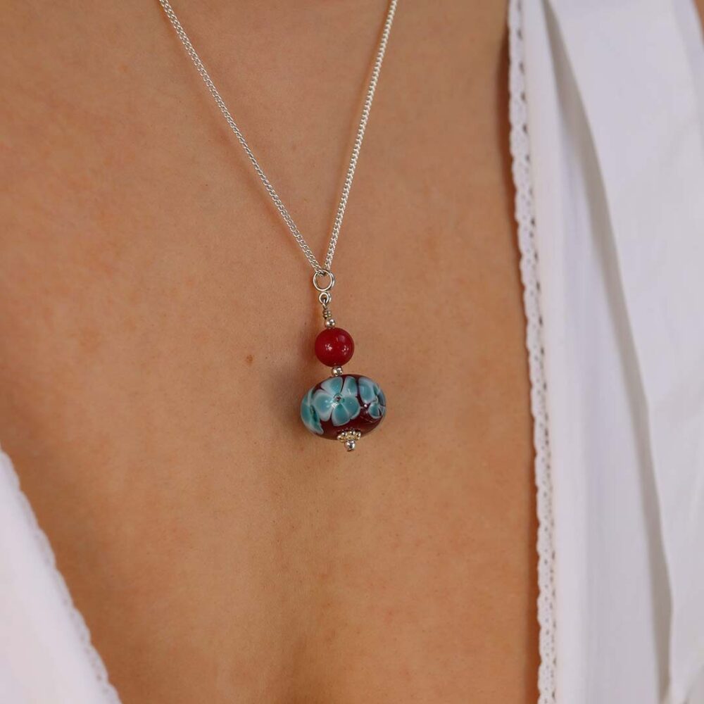 Heidi Red Floral Glass Pendant Heidi Kjeldsen Jewellers P1343