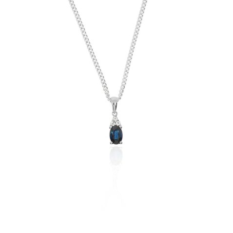 Sara Sapphire White Topaz Silver Pendant Heidi Kjeldsen Jewellery P1583 hanging