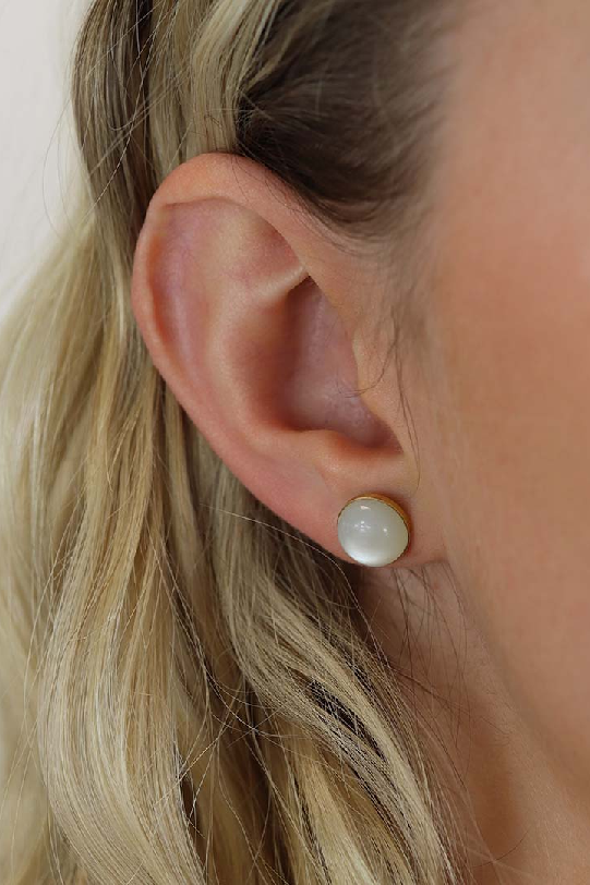 Elsa Moonstone Cabochon Earstuds Heidi Kjeldsen Jewellery ER2612 model