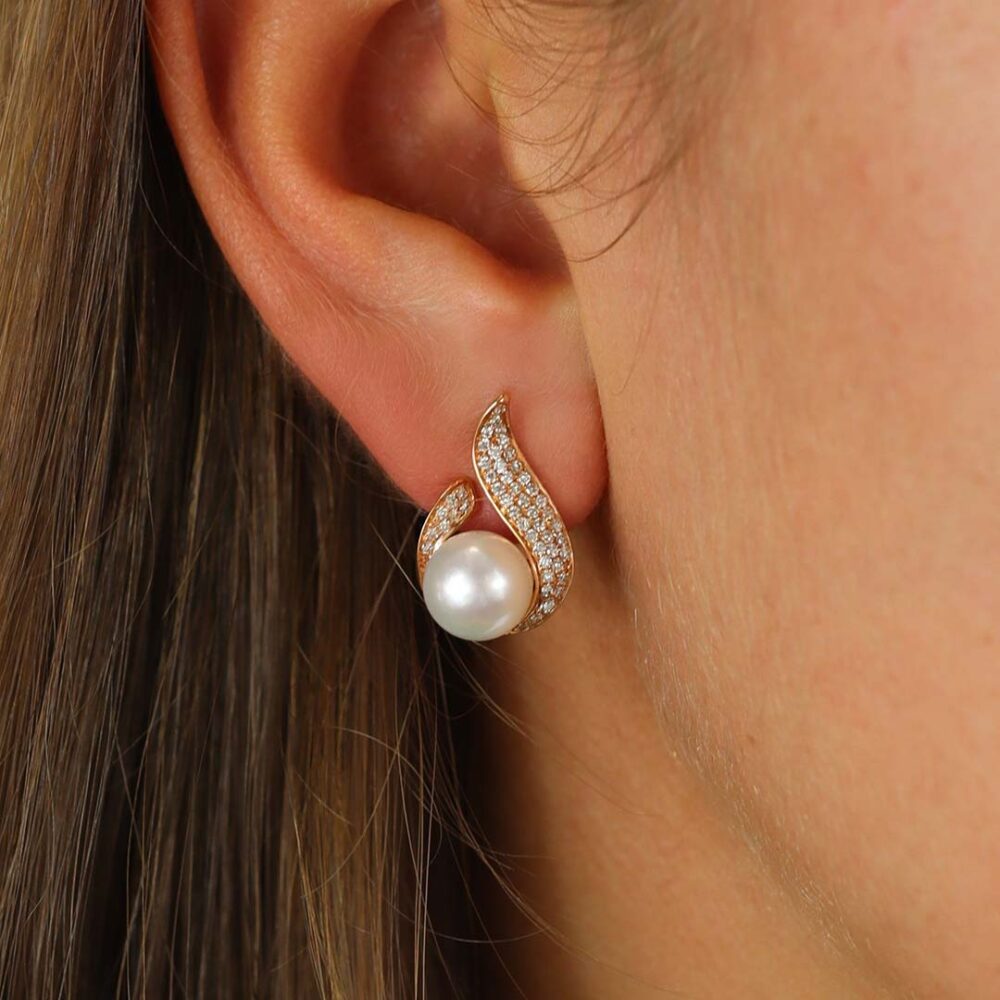 Jesper Diamond And Pearl Rose Gold Earrings Heidi Kjeldsen Jewellers ER5077