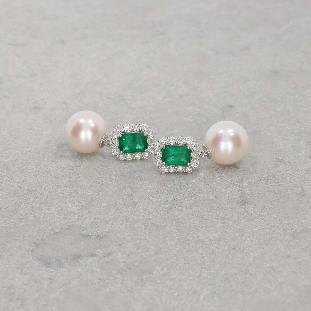 Jette Emerald and Diamond And Pearl Drop Earrings Heidi Kjeldsen Jewellery ER5081 still